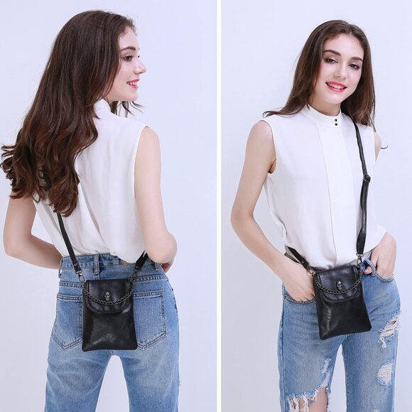 Small Crossbody Cell Phone Purse Gothic Leather Bag Shoulder Travel Purse - Picture 2 of 9